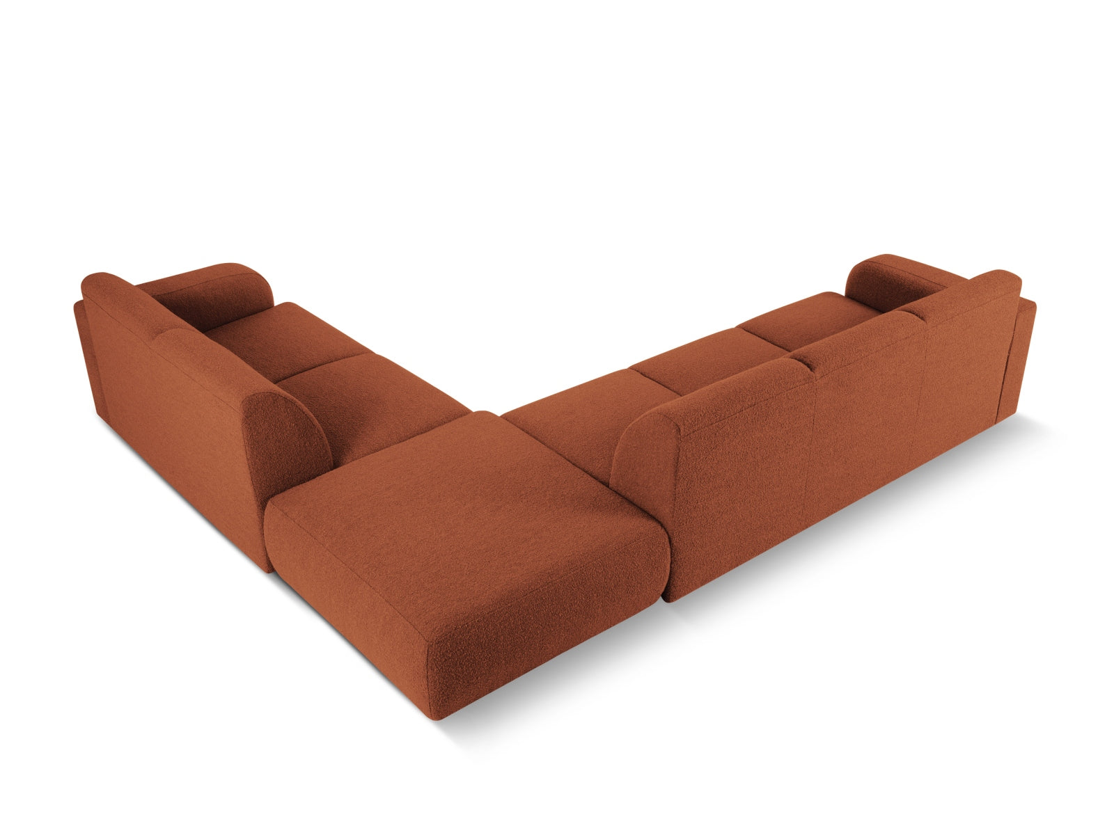 Modernes Molino Boucle Ecksofa rechts in sanftem Terracotta, perfekt für großzügige Wohnzimmer. 6-Sitzer von Micadoni.