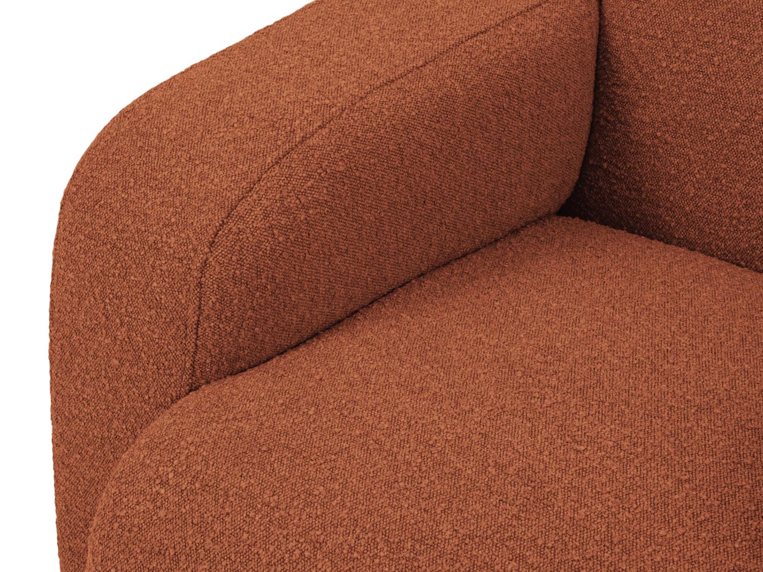 Elegantes Molino Boucle Ecksofa rechts in warmem Terracotta, ideal für stilvolle Wohnräume und gesellige Abende mit Freunden.