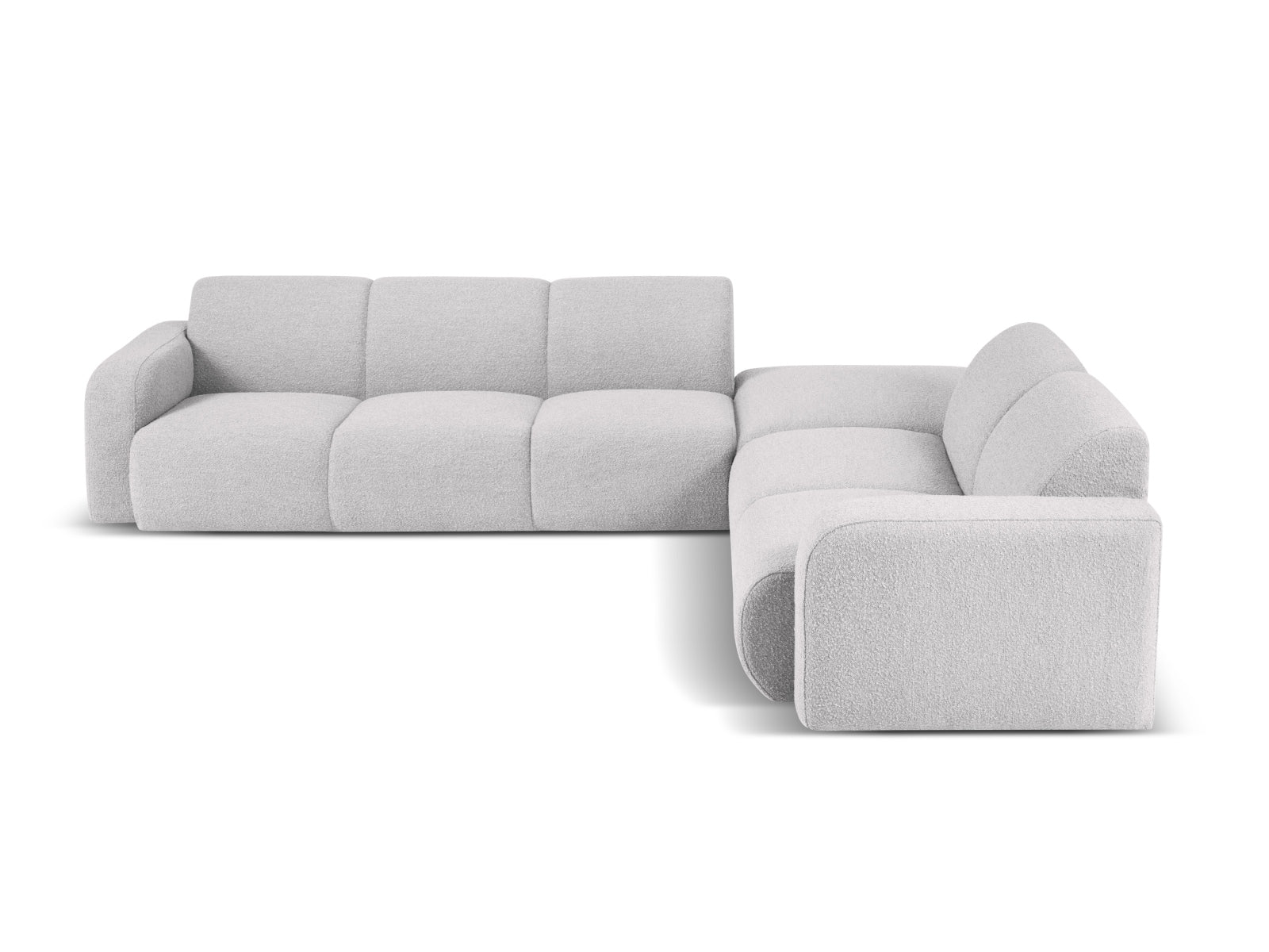 Elegantes Molino Boucle Ecksofa rechts, 6 Sitzer in sanftem Hellgrau, ideal für stilvolle Wohnräume und gemütliche Abende.