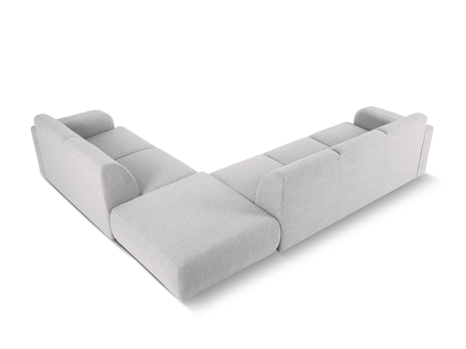 Modernes Molino Boucle Ecksofa rechts, 6 Sitzer in zartem Hellgrau, perfekt für entspannte Stunden und stilvolle Einrichtung.