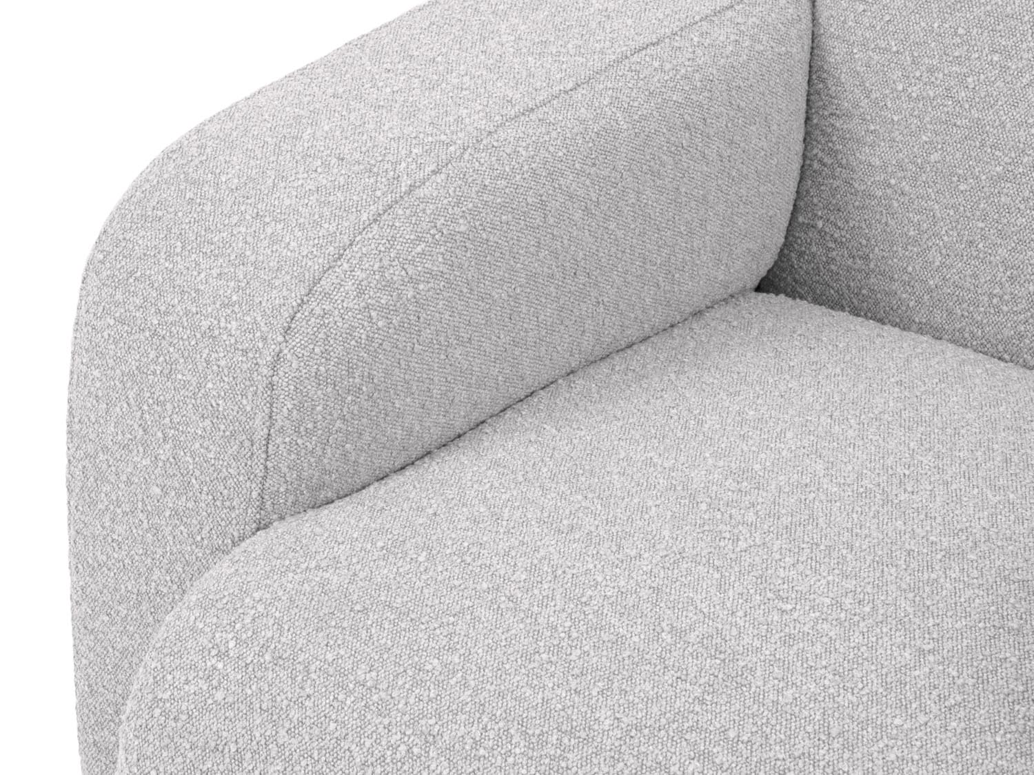 Elegantes 6-Sitzer Ecksofa Molino Boucle rechts in sanftem Hellgrau, ideal für gemütliche Abende und stilvolle Einrichtung.