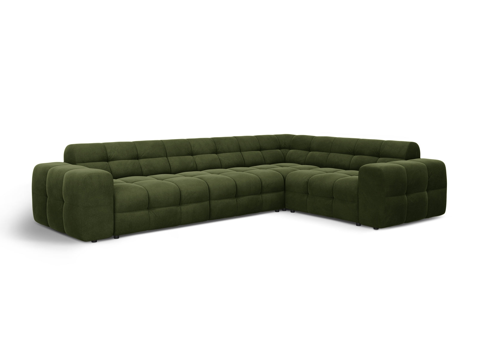 Modernes Kendal Velour Ecksofa in Army Green, 6-Sitzer, perfekt für gemütliche Wohnzimmer und stilvolle Einrichtung von Micadoni.