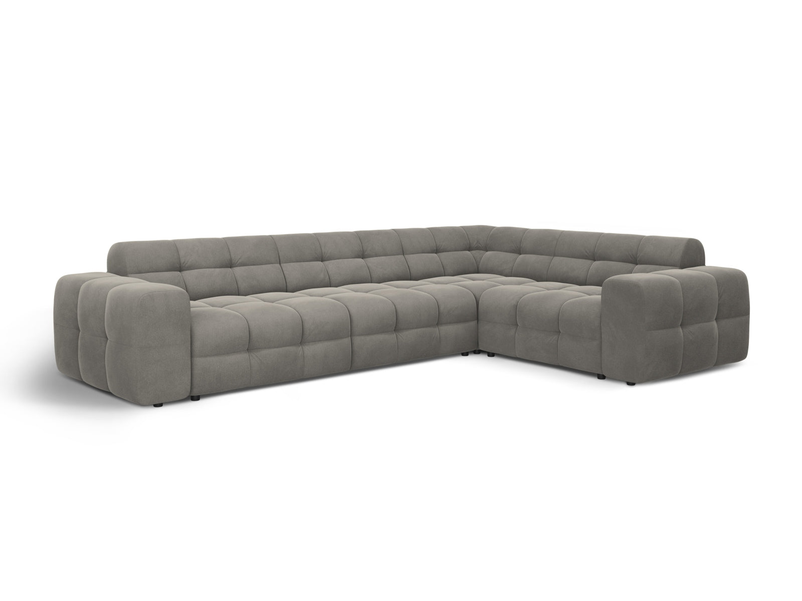 Modernes Kendal Velour Ecksofa in edlem Dunkelgrau, perfekt für großzügige Wohnzimmer. 6-Sitzer von Micadoni für höchsten Komfort.