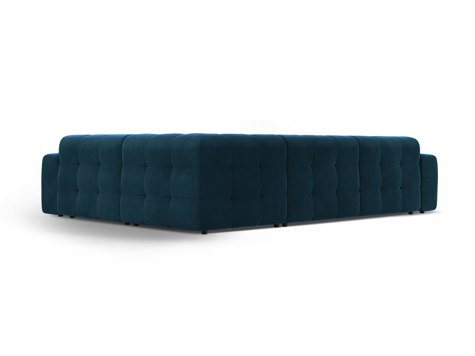 Elegantes Kendal Velour Ecksofa in tiefem Navy Blue, 6-Sitzer, ideal für entspannte Stunden und geschmackvolle Wohnräume, erhältlich bei Micadoni.