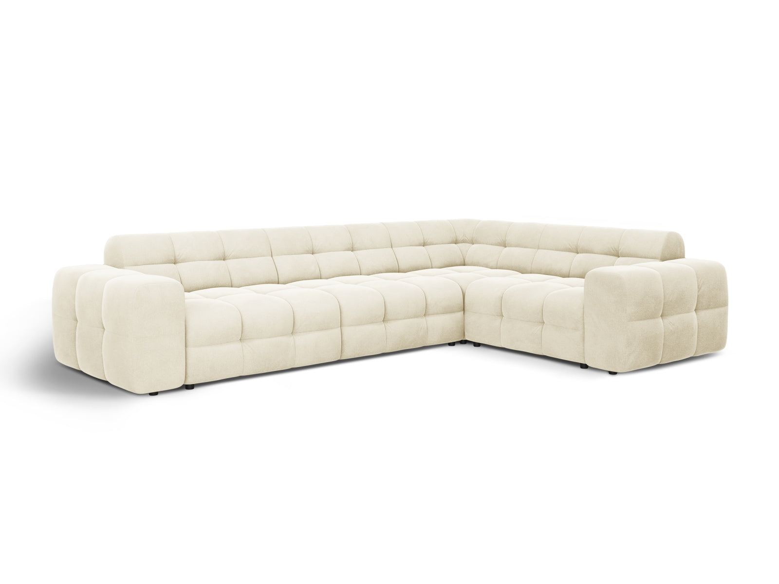 Luxuriöses Kendal Velour Ecksofa rechts für bis zu 6 Personen in edlem Ivory-Magic Velvet, perfekt für zeitgemäße Wohnstile.