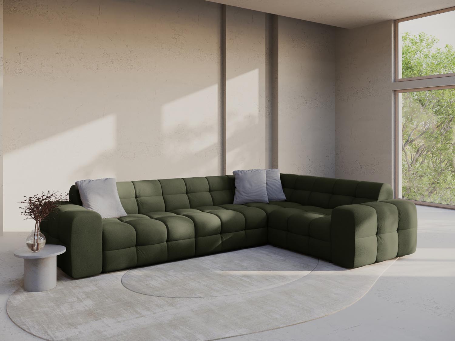 Erleben Sie das Kendal Ecksofa rechts 6 Sitzer von Micadoni – elegantes Velours, modernes Design und optimaler Komfort für Ihr Wohnzimmer.