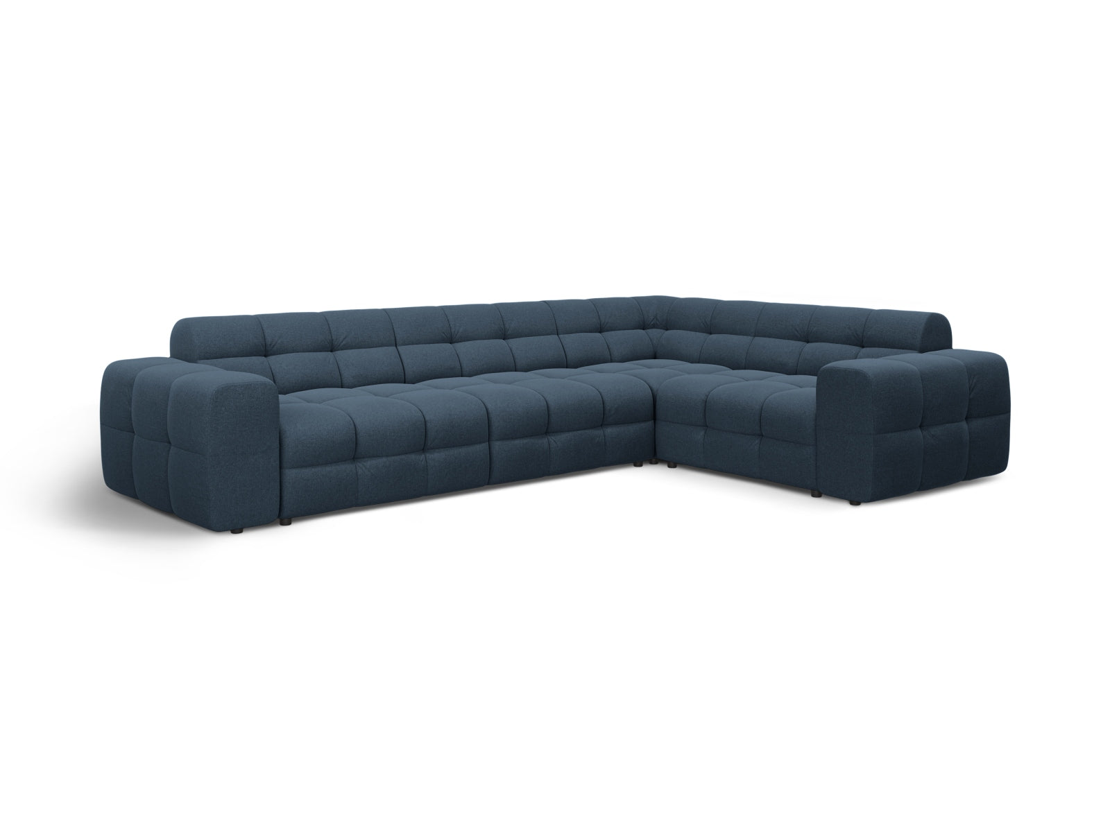 Geräumiges Kendal Ecksofa rechts für 6 Personen in edlem Navy Blue, perfekt für stilvolle Wohnzimmer und entspannte Zusammenkünfte.