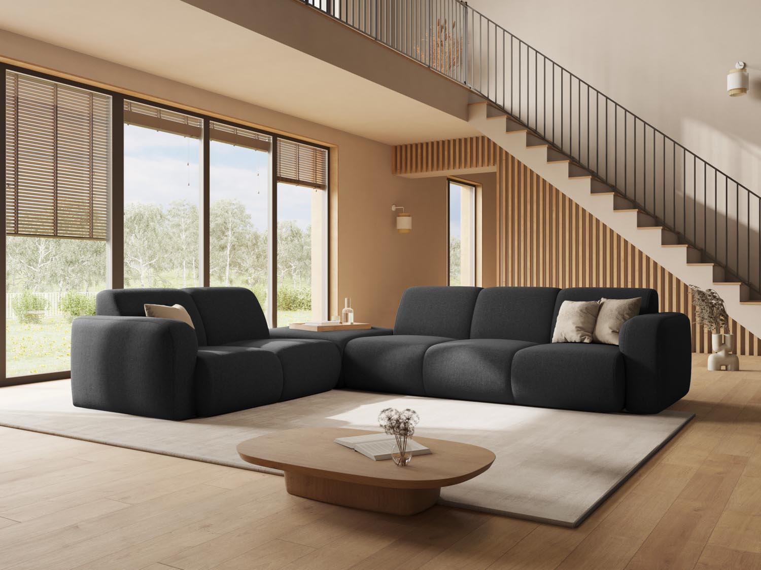Beige Molino Ecksofa rechts für 6 Personen, stilvolles Design von Micadoni, ideal für moderne Wohnräume, bequem und einladend.