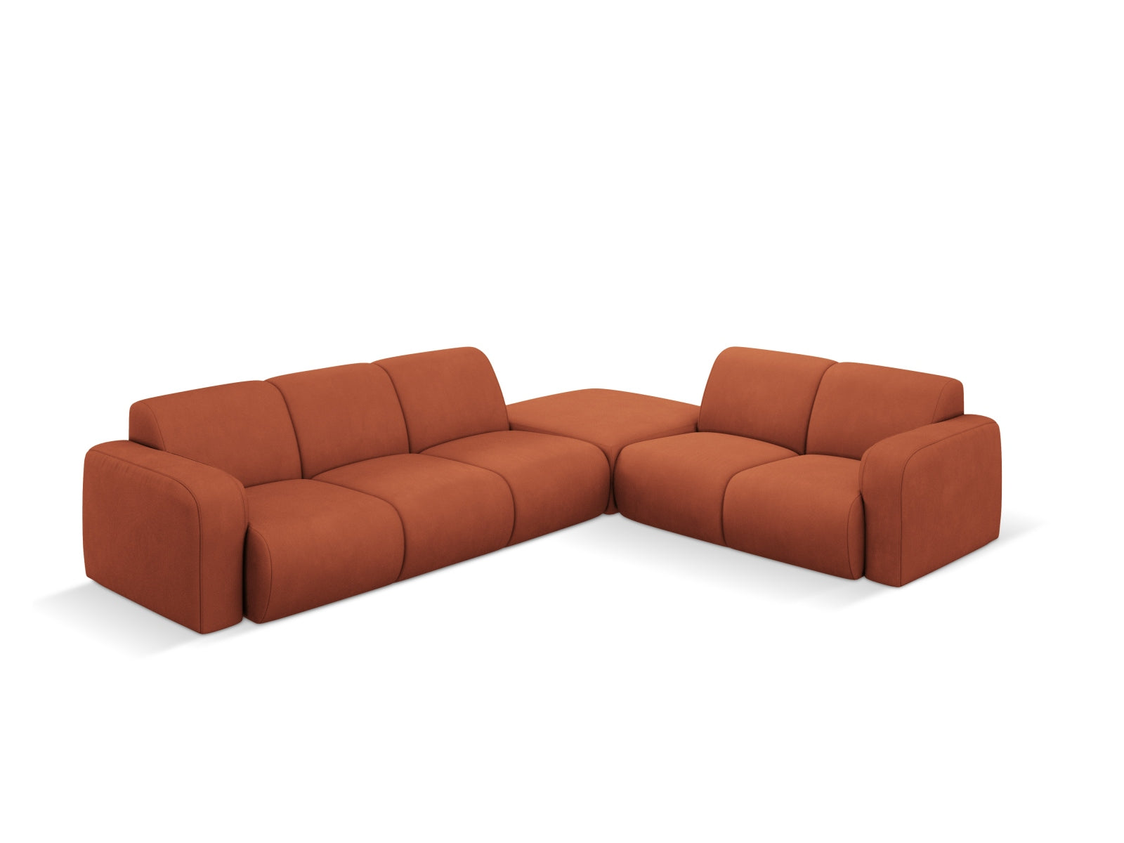 Stylisches Molino Ecksofa rechts für 6 Personen in lebhaftem Orange, ideal für moderne Wohnräume und gemütliche Abende.