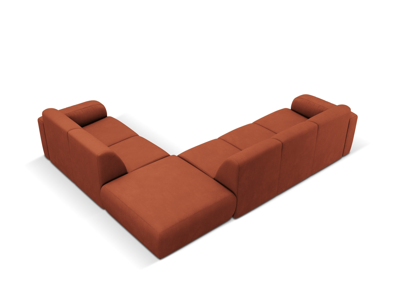 Elegantes Molino Ecksofa rechts für 6 Personen in strahlendem Orange, perfekt für stilvolle Wohnzimmer und gesellige Zusammenkünfte.