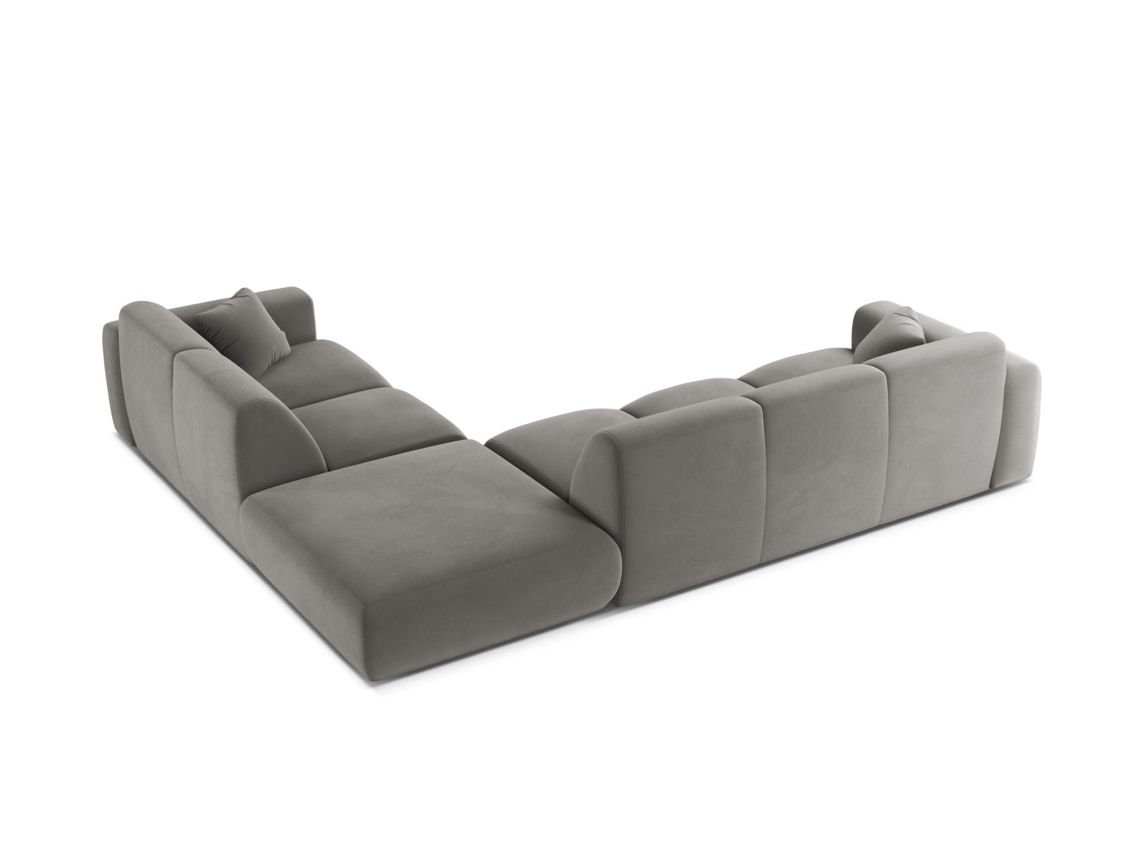 Stylisches 6-Sitzer Ecksofa rechts Molino in elegantem Grau, ideal für gemütliche Abende und gesellige Zusammenkünfte im Wohnbereich.