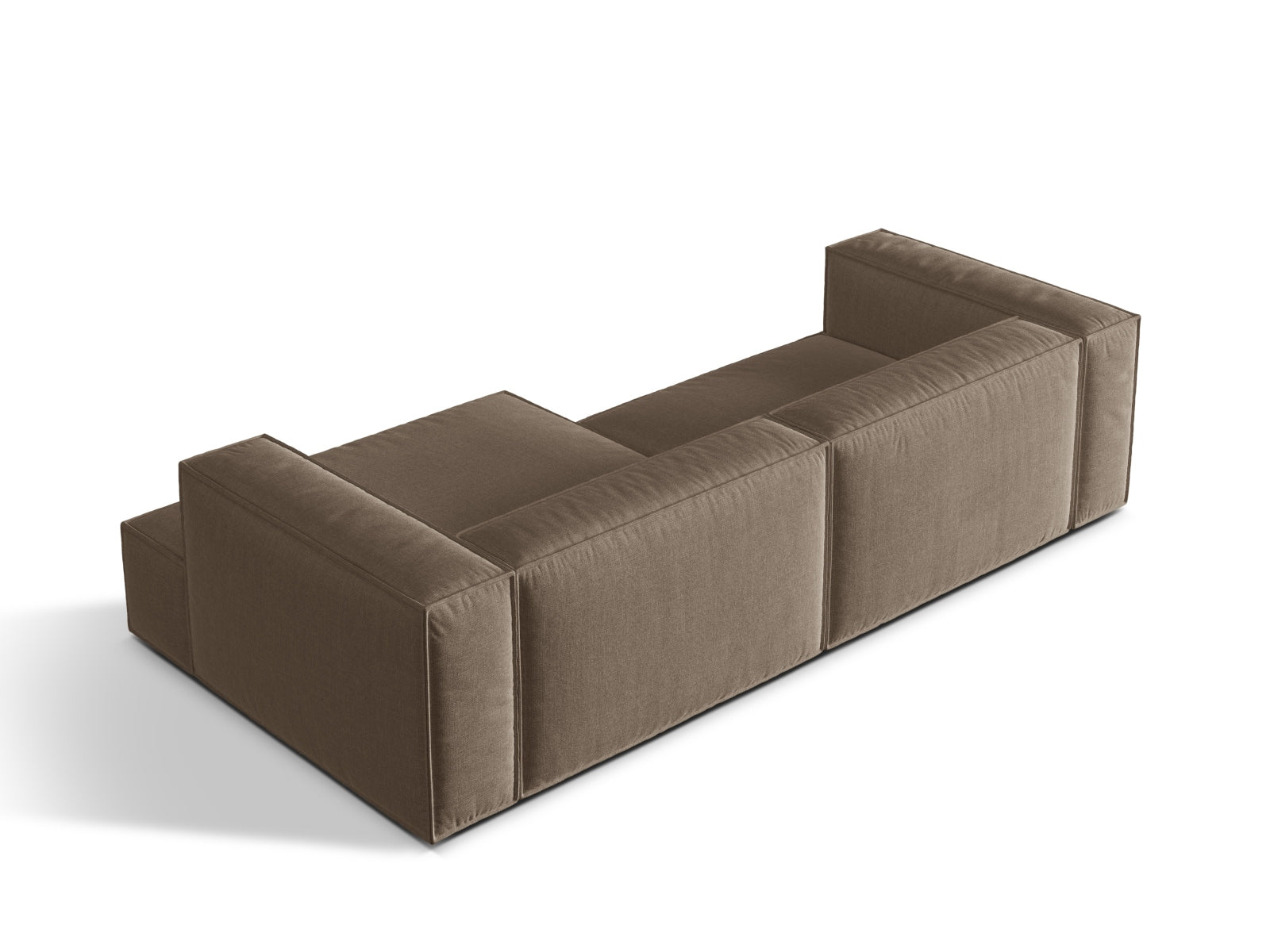 Stylisches 4-Sitzer Ecksofa rechts Nuria in warmem Cappuccino-Liberty, perfekt für entspannte Stunden und stilvolle Einrichtung.