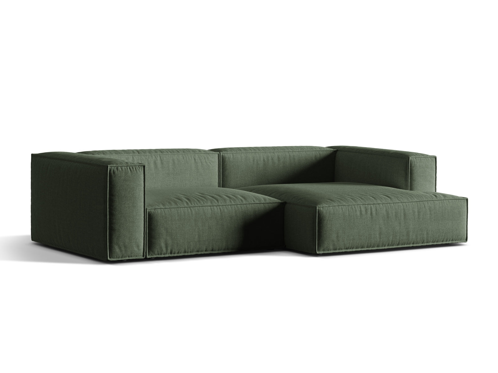 Elegantes 4-Sitzer Ecksofa rechts Nuria in einem stilvollen Moss Green-Liberty, ideal für moderne Wohnräume und gemütliche Abende.