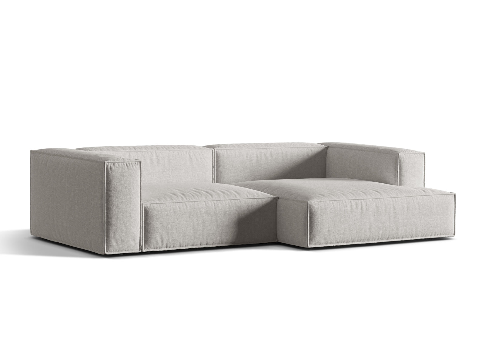Stylisches 4-Sitzer Ecksofa rechts Nuria in hellem Grau, ideal für moderne Wohnräume, von Micadoni, präsentiert von KAQTU Design AG.