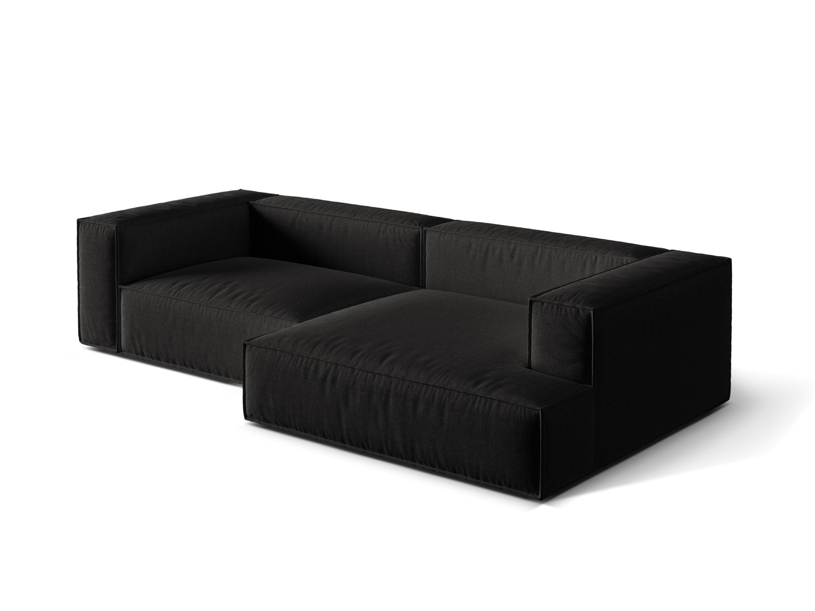 Elegantes 4-Sitzer Ecksofa rechts Nuria in zeitlosem Schwarz, ideal für gemütliche Abende und stilvolle Einrichtung in jedem Wohnzimmer.