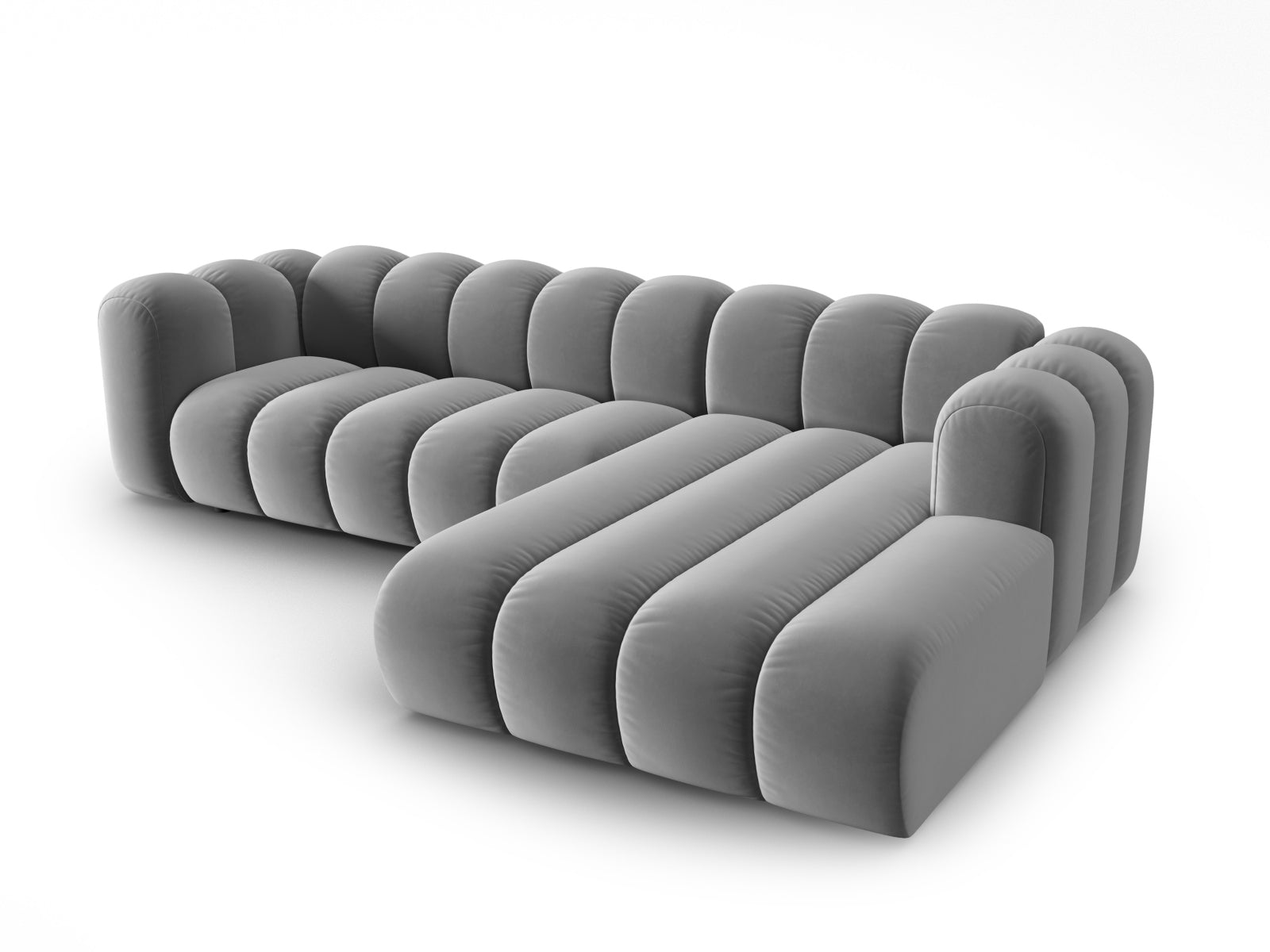 Lupine Velour modulares Ecksofa rechts 4 Sitzer in Grey-Salvador präsentiert im Onlineshop von KAQTU Design AG. L-Sofa rechts ist von Micadoni