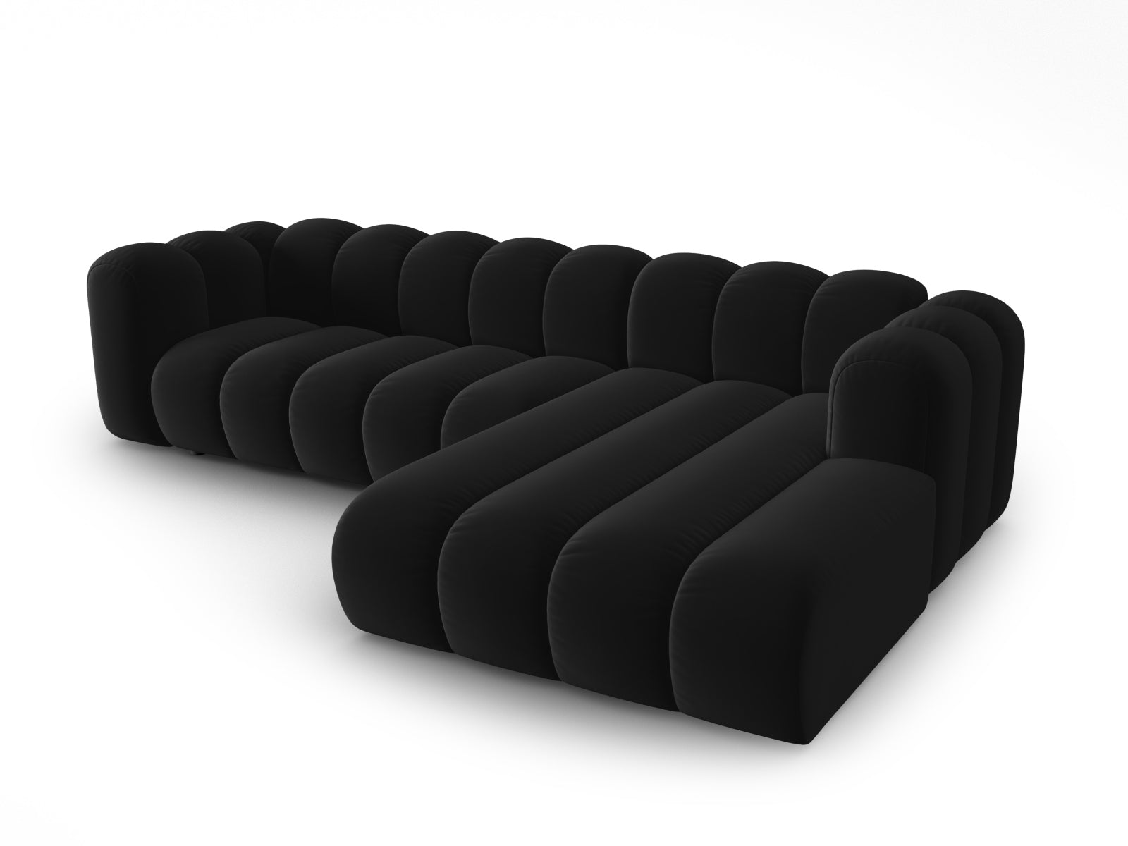 Lupine Velour modulares Ecksofa rechts 4 Sitzer in Black-Salvador präsentiert im Onlineshop von KAQTU Design AG. L-Sofa rechts ist von Micadoni