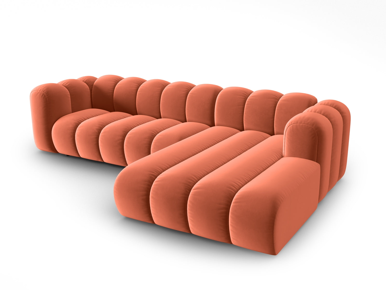 Lupine Velour modulares Ecksofa rechts 4 Sitzer in Coral-Salvador präsentiert im Onlineshop von KAQTU Design AG. L-Sofa rechts ist von Micadoni