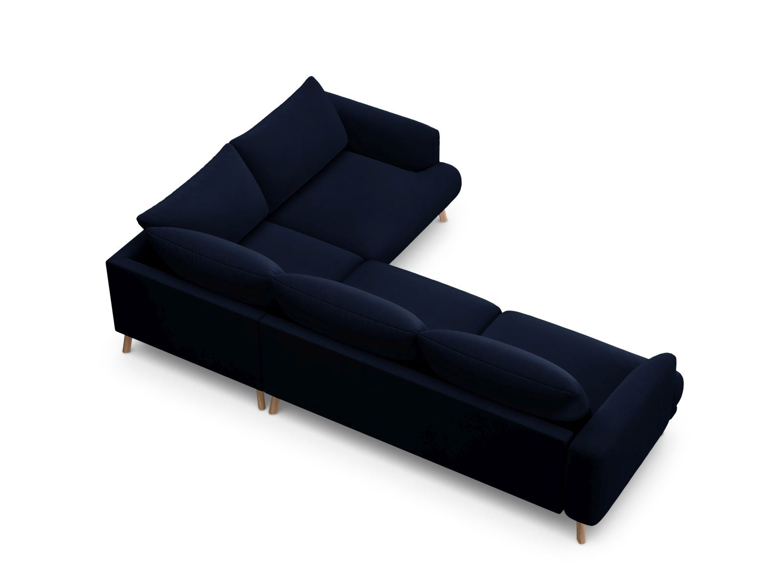 Elegantes 4-Sitzer Ecksofa rechts Naomi in Royal Blue-Salvador, ideal für entspannte Stunden und ein modernes Wohnambiente.