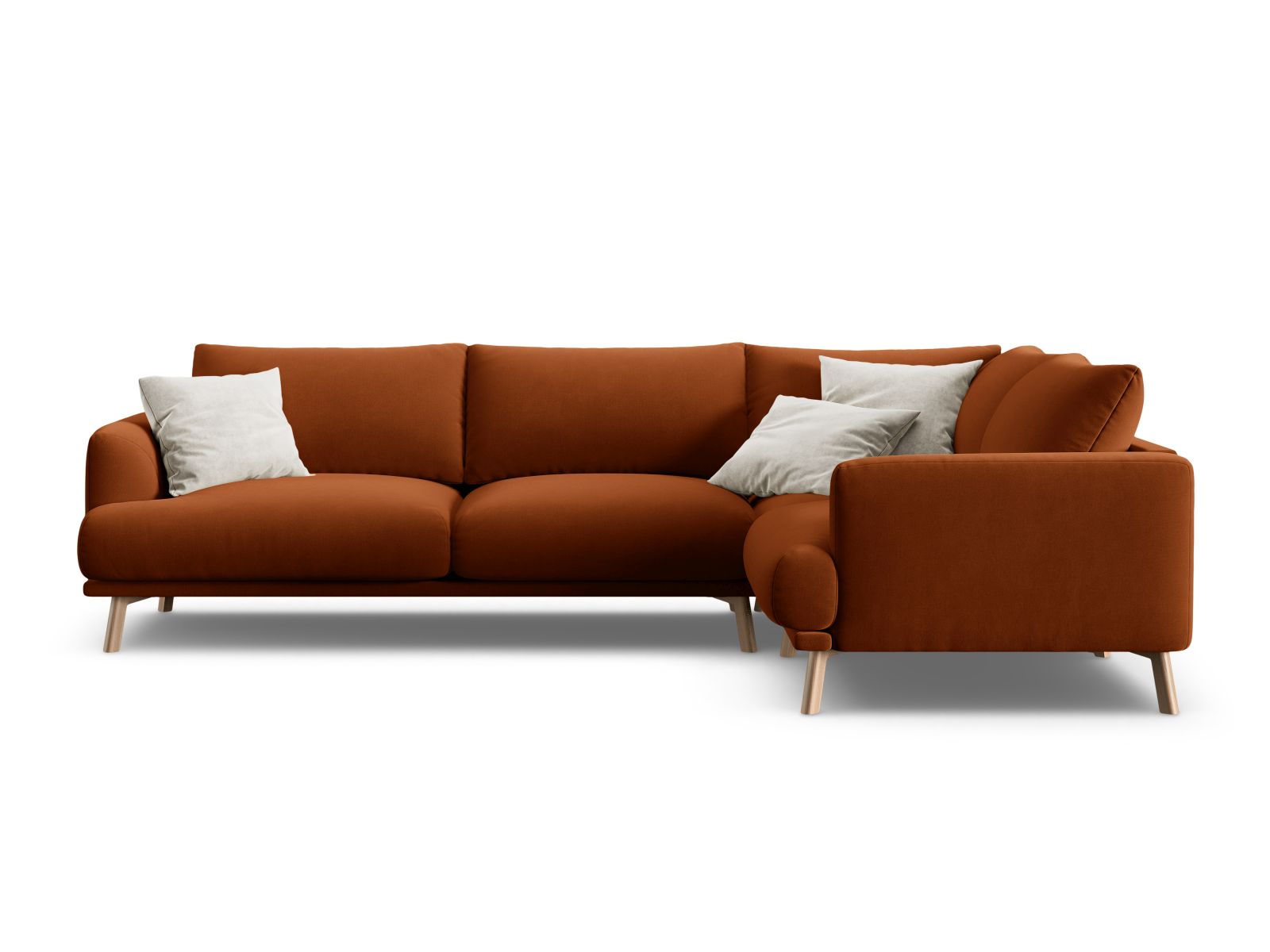 Elegantes 4-Sitzer Ecksofa rechts Naomi in warmem Terracotta, ideal für stilvolle und einladende Wohnräume.