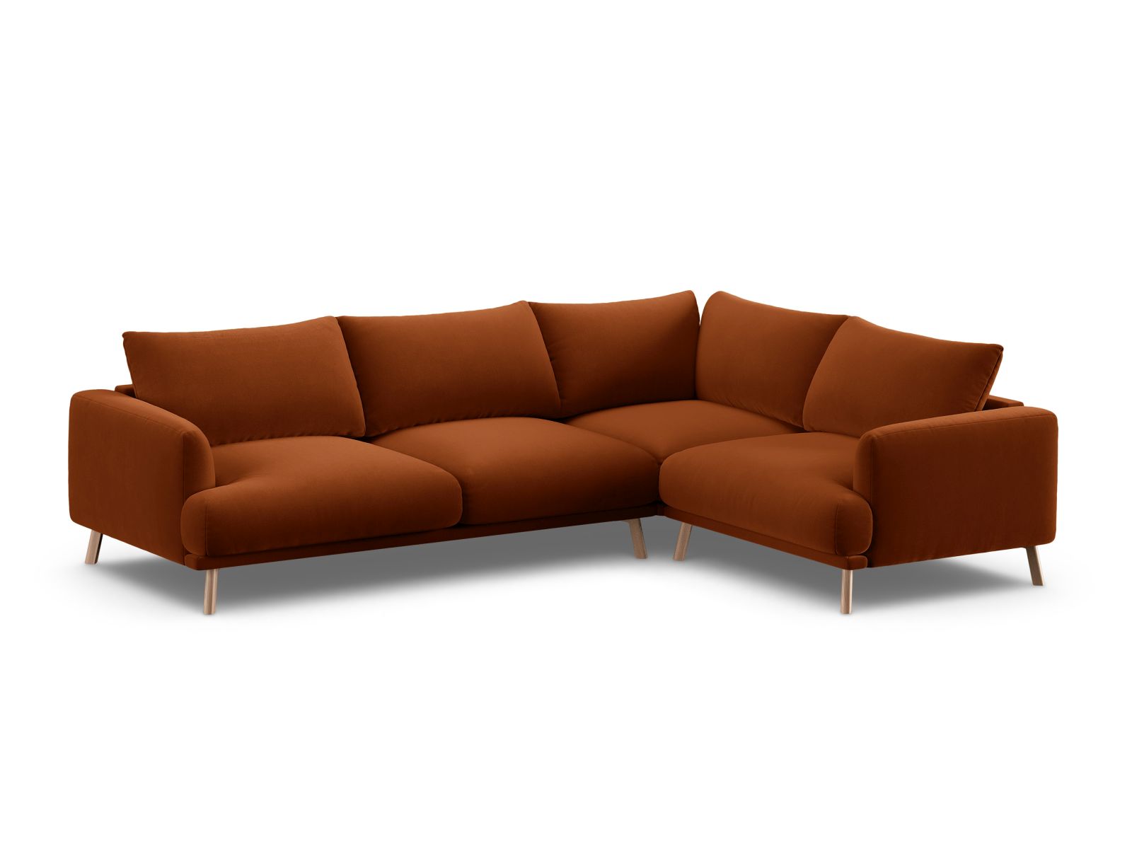 Modernes 4-Sitzer Ecksofa rechts Naomi in sanftem Terracotta, perfekt für gemütliche und stilvolle Wohnambiente.