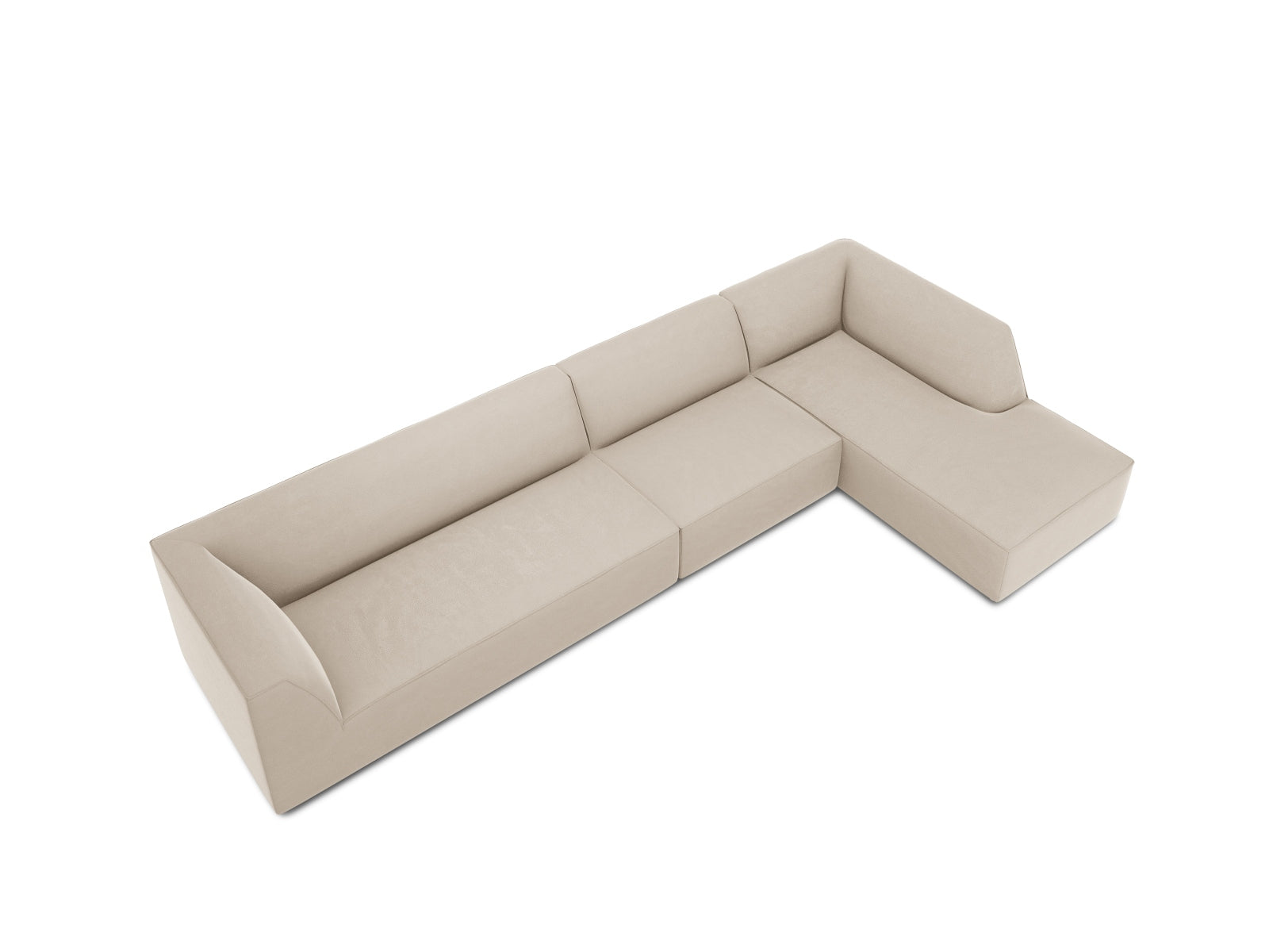 Elegantes modulares Ecksofa in hochwertigem Ruby Velour, 5-Sitzer, rechtsseitig, ideal für modernes Wohnen und entspannte Stunden.
