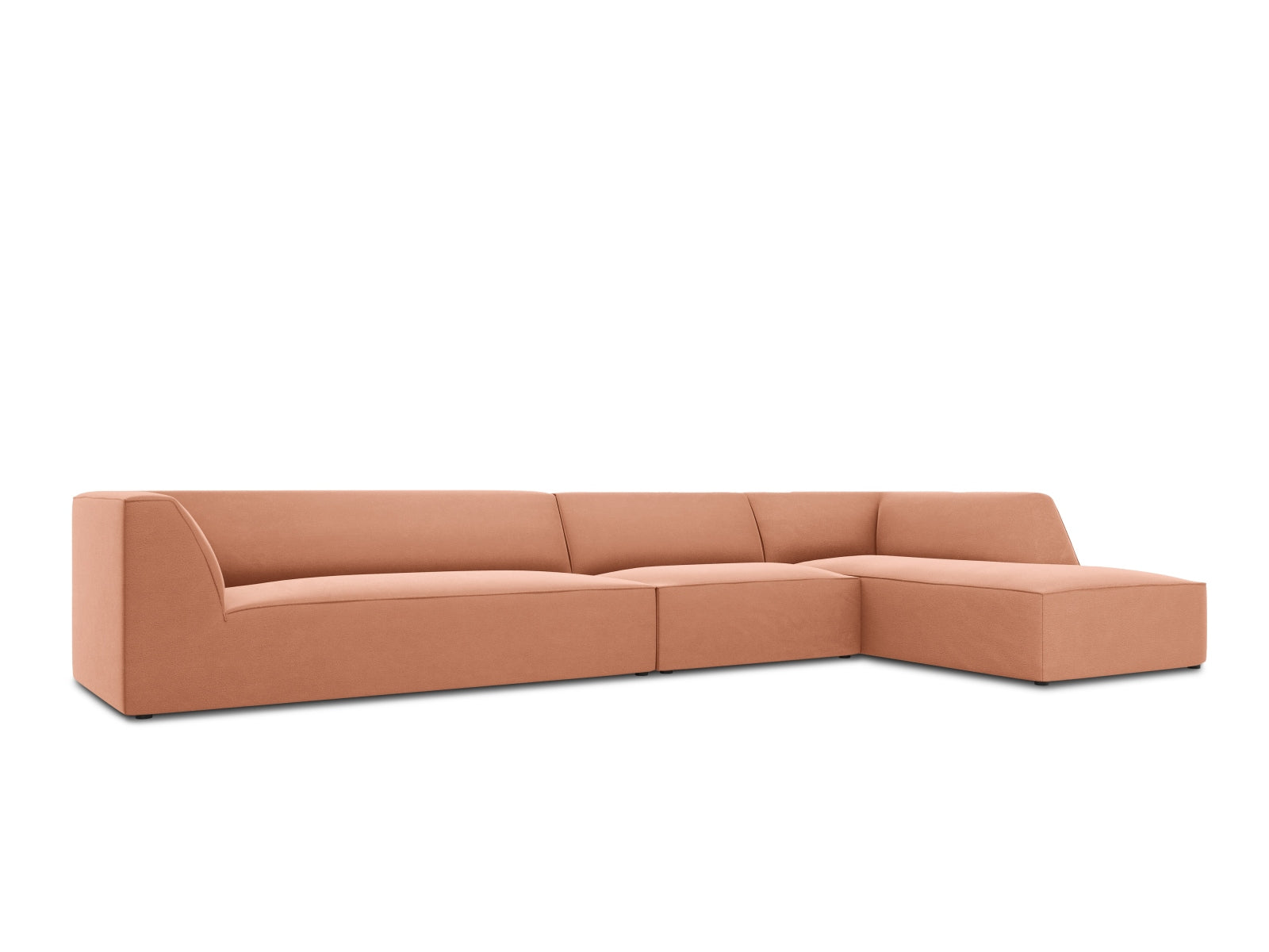 Elegantes, modulares Ecksofa in hochwertigem Ruby Velour, 5-Sitzer, rechte Variante, ideal für komfortable und stilvolle Wohnräume.