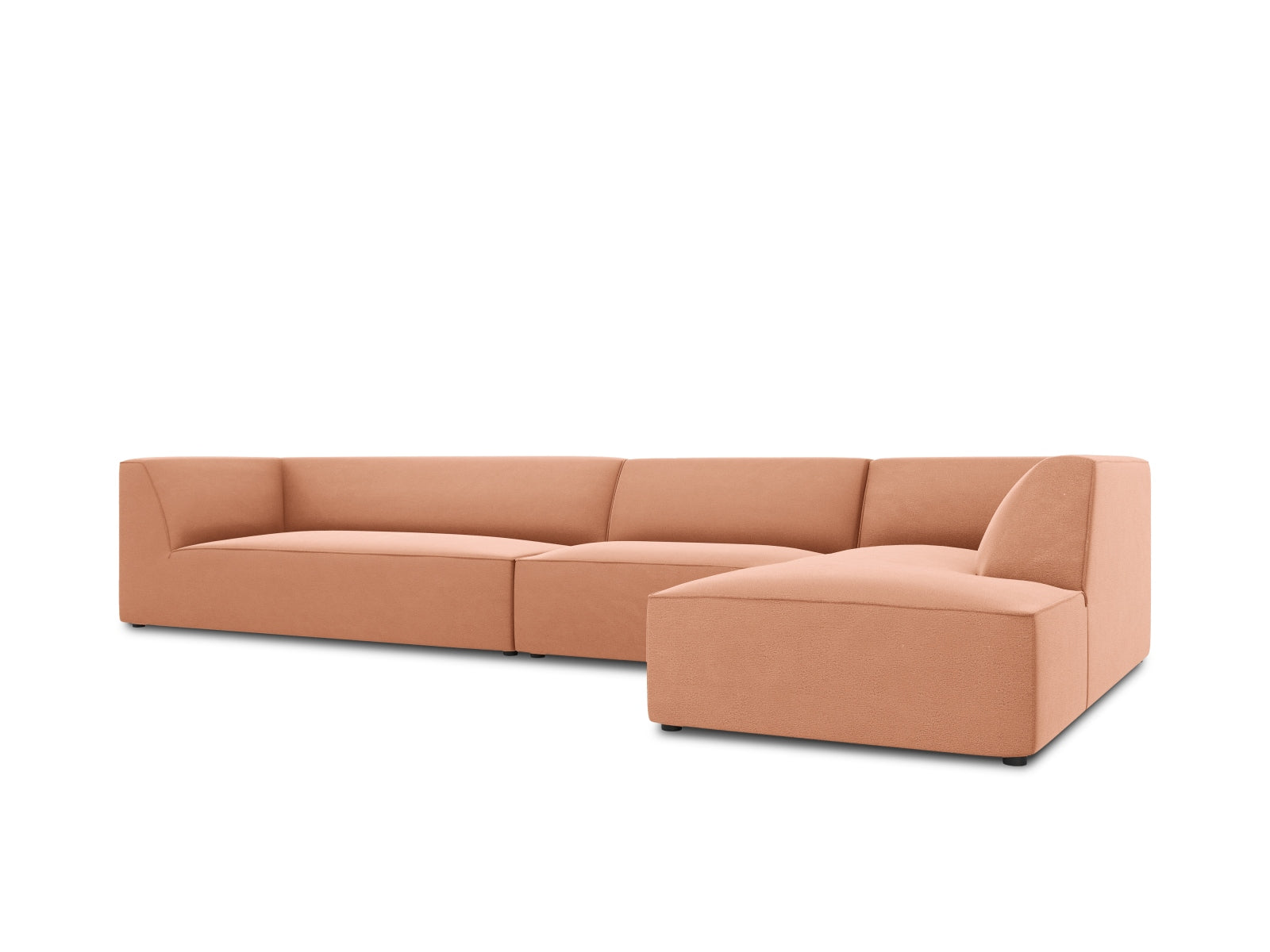 Modulares 5-Sitzer Ecksofa in luxuriösem Ruby Velour, rechte Ausführung, perfekt für moderne und gemütliche Wohnlandschaften.