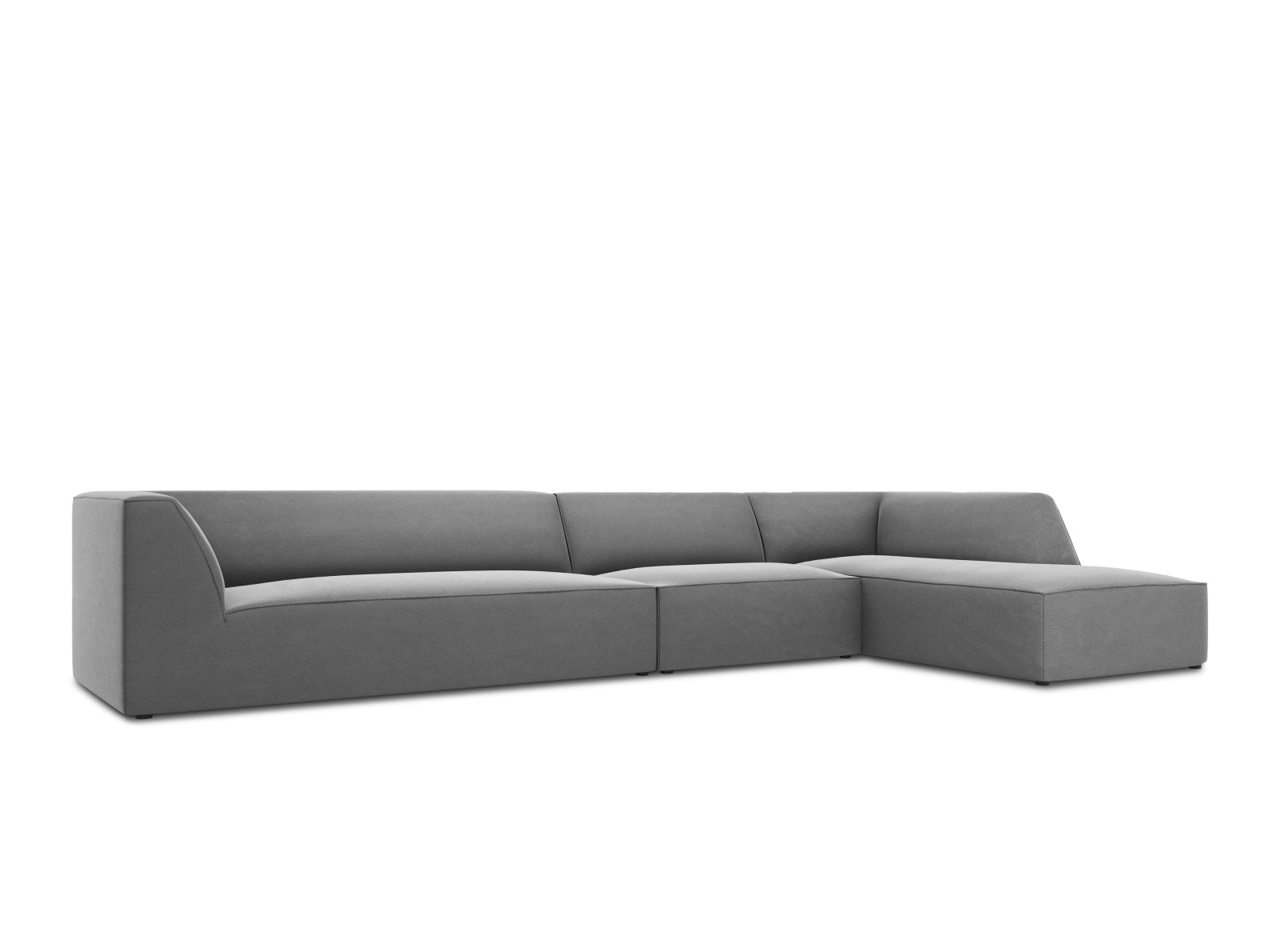 Elegantes, modulares Ecksofa in Ruby Velour, 5-Sitzer, rechtsseitig, ideal für stilvolle und gemütliche Wohnräume.