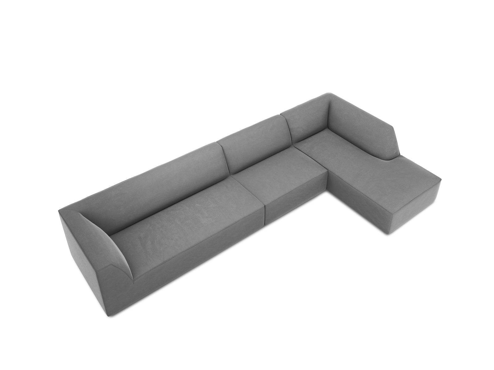 Elegantes 5-Sitzer Ecksofa in hochwertigem Ruby Velour, rechtsseitig, ideal für stilvolle und komfortable Wohnräume.