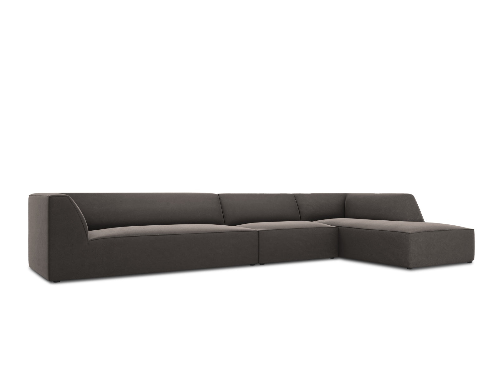 Elegantes, modulares Ecksofa Ruby Velour in stilvollem Dunkelgrau, 5-Sitzer, ideal für entspannte Abende und modernes Wohndesign.