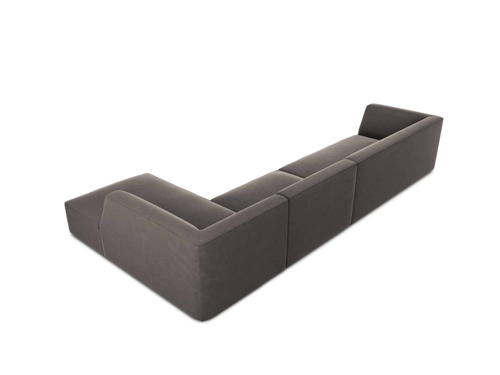 Stylisches modulares Ecksofa in edlem Ruby Velour, rechtsseitig, 5-Sitzer, perfekt für stilvolle Wohnräume und gesellige Abende.