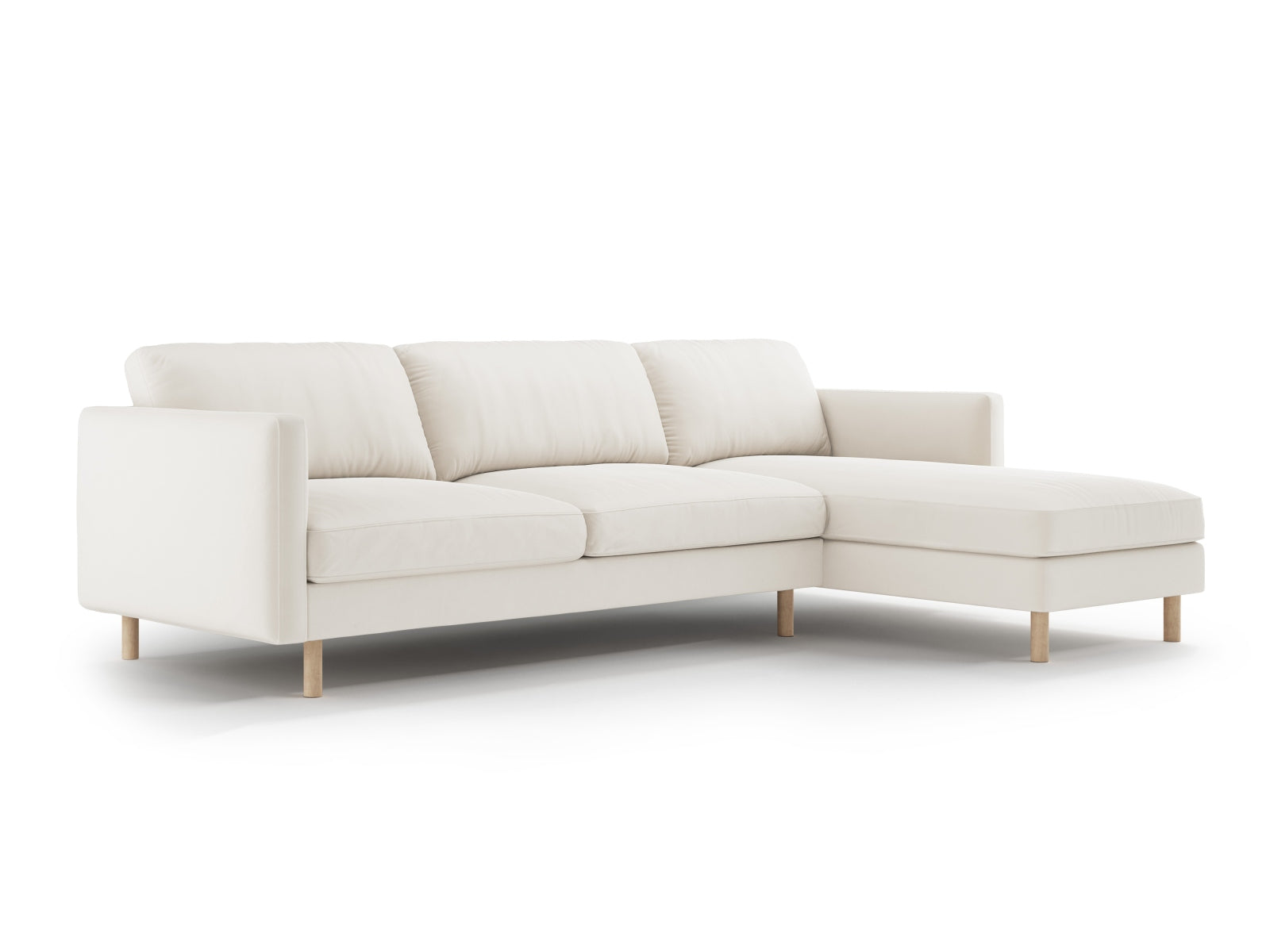 Beige Eden Velour Ecksofa rechts, 4-Sitzer von Micadoni, stilvolles Design für modernen Wohnraum, bequem und elegant.