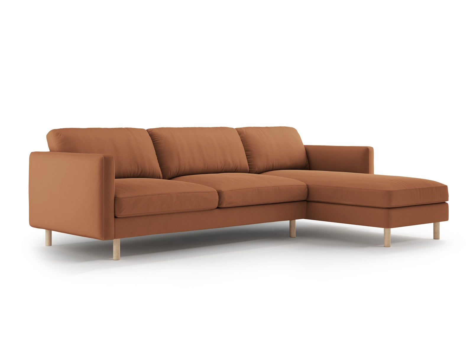 Elegantes Eden Velour Ecksofa rechts, 4-Sitzer in stilvollem Design, ideal für moderne Wohnräume, erhältlich bei KAQTU Design AG.