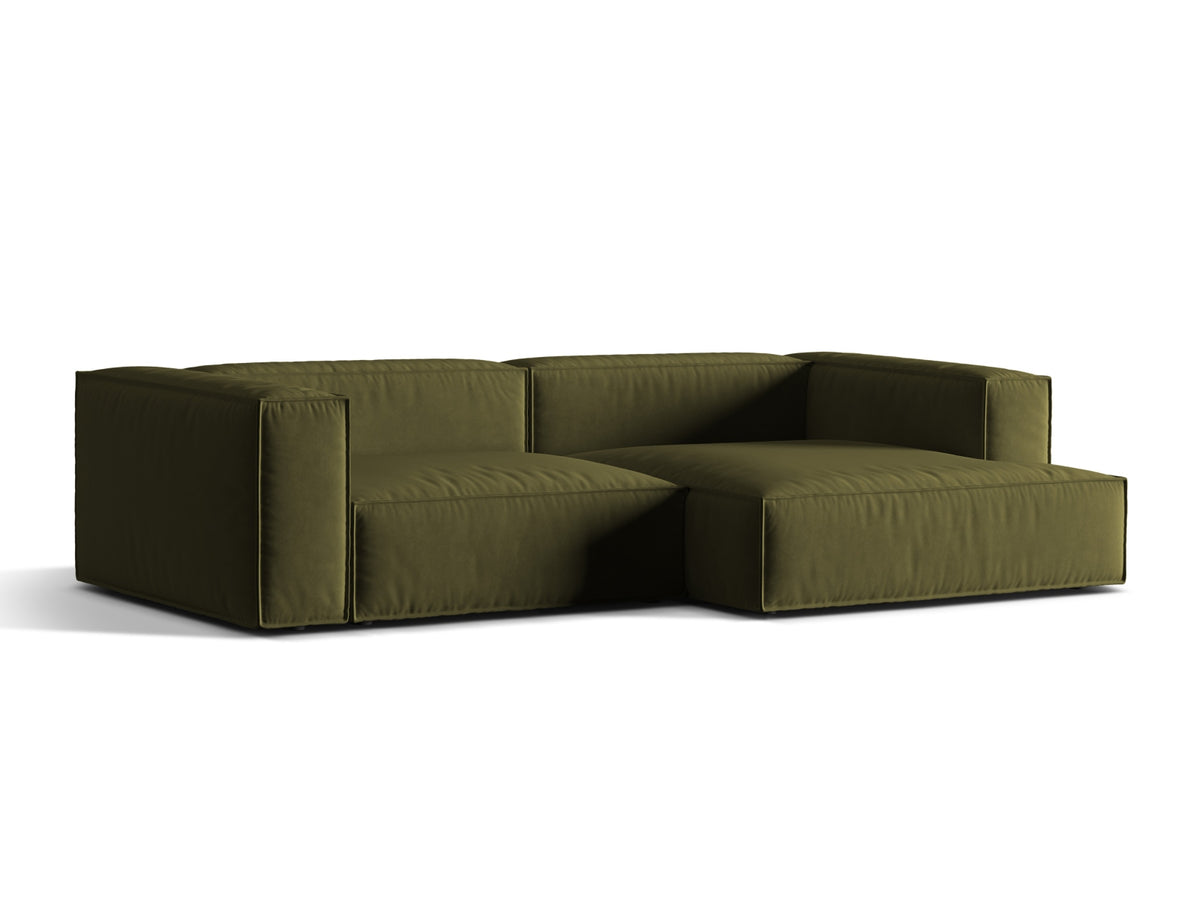 Nuria Velour Modular Ecksofa rechts 4 Sitzer in Moss Green Melange-Paris präsentiert im Onlineshop von KAQTU Design AG. L-Sofa rechts ist von Micadoni