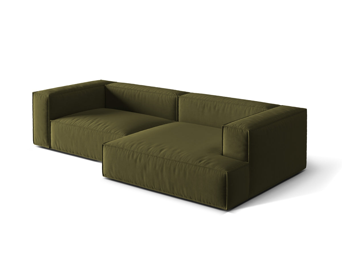 Nuria Velour Modular Ecksofa rechts 4 Sitzer in Moss Green Melange-Paris präsentiert im Onlineshop von KAQTU Design AG. L-Sofa rechts ist von Micadoni