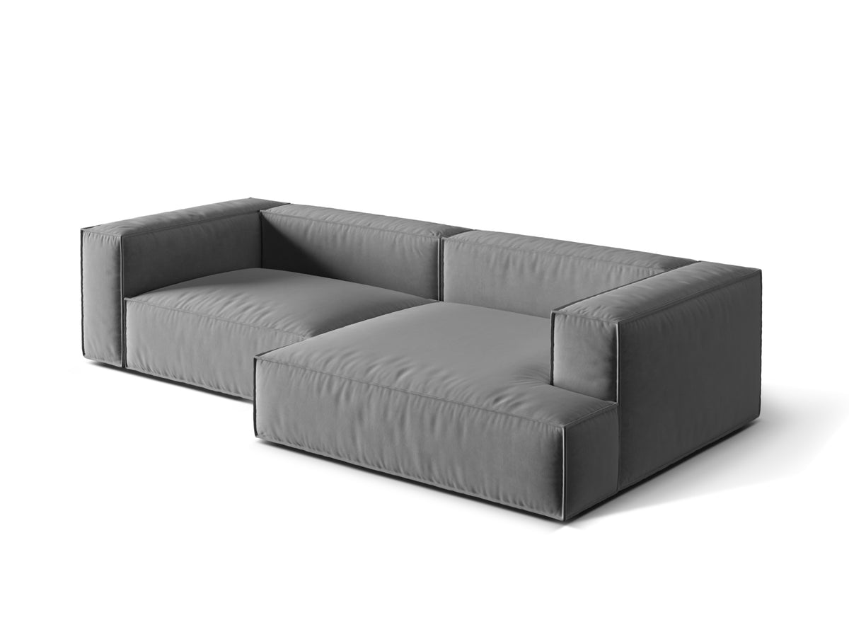 Nuria Velour Modular Ecksofa rechts 4 Sitzer in Grey-Paris präsentiert im Onlineshop von KAQTU Design AG. L-Sofa rechts ist von Micadoni