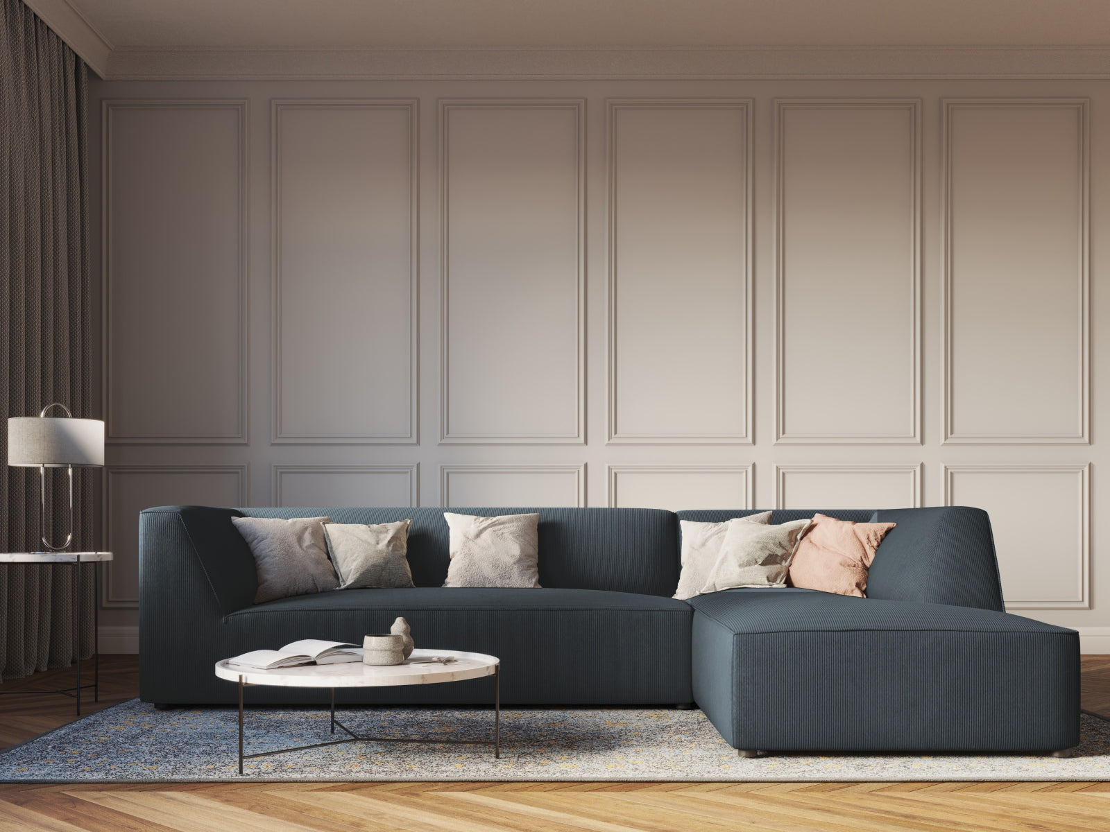 Entdecken Sie das Ruby Ecksofa rechts 4 Sitzer von Micadoni – stilvolles Design, modular und komfortabel für Ihr modernes Wohnzimmer.