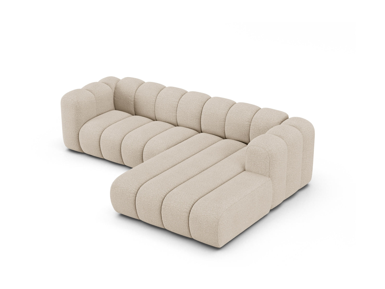 Elegantes, beiges Ecksofa von Micadoni, 4-Sitzer im Boucle-Stil, perfekt für gemütliche und moderne Wohnambiente.