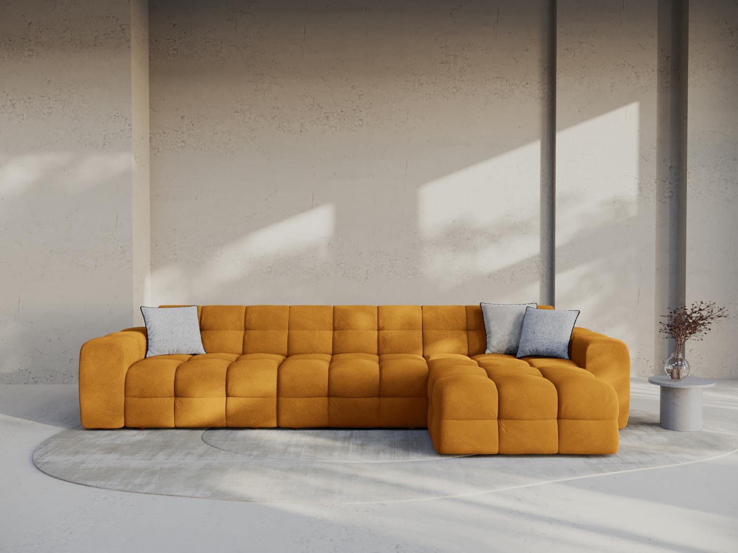 Entdecken Sie das Kendal Velour Ecksofa rechts 5 Sitzer von Micadoni – stilvolles Design, grosszügige Sitzfläche und höchsten Komfort für Ihr Zuhause.