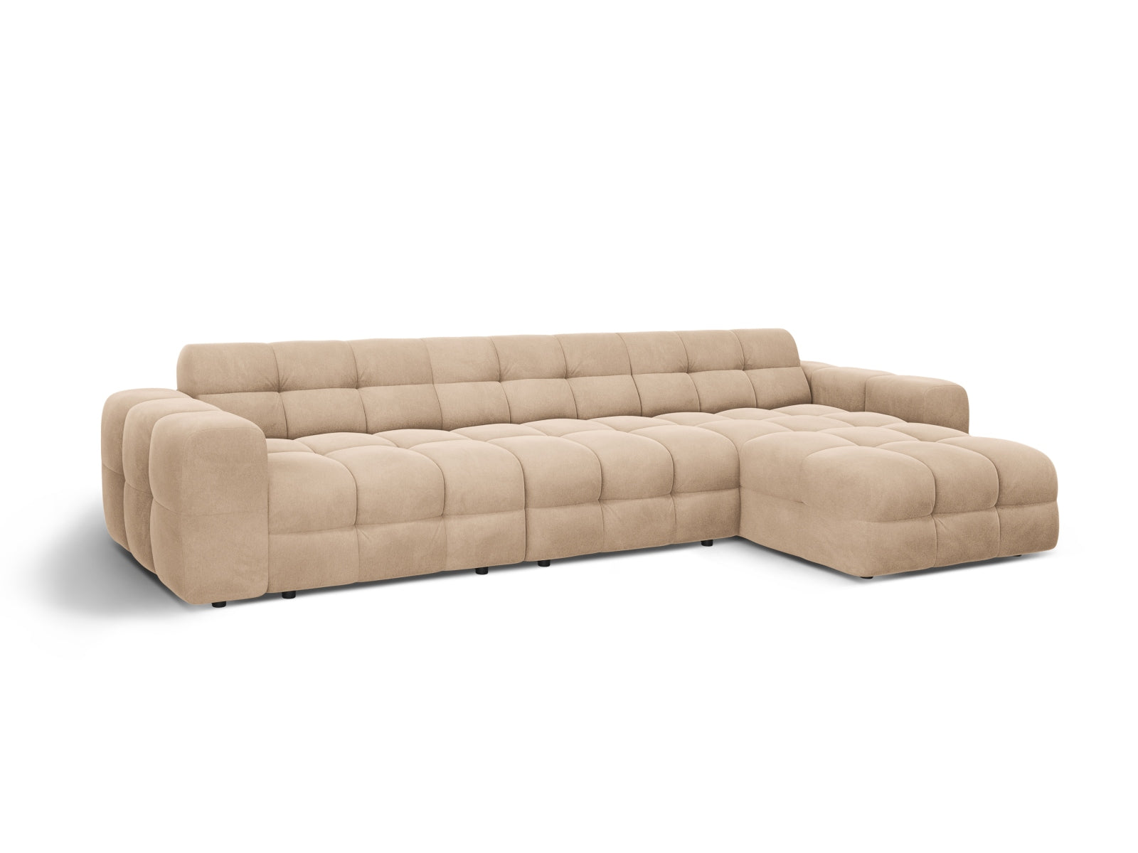 Erleben Sie das Kendal Velour Ecksofa rechts 5 Sitzer von Micadoni – elegantes Design, viel Platz und ultimativen Komfort für Ihr modernes Wohnzimmer.