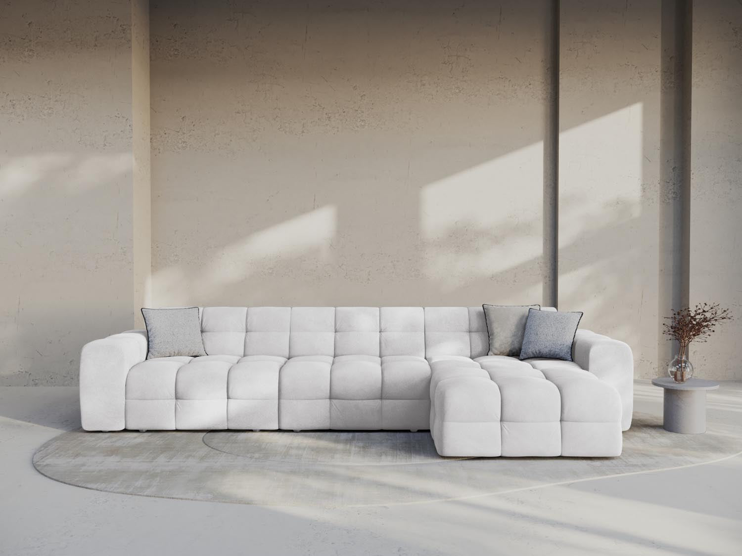 Entdecken Sie das Kendal Velour Ecksofa rechts 5 Sitzer von Micadoni – stilvolles Design, grosszügige Sitzfläche und höchsten Komfort für Ihr Zuhause.