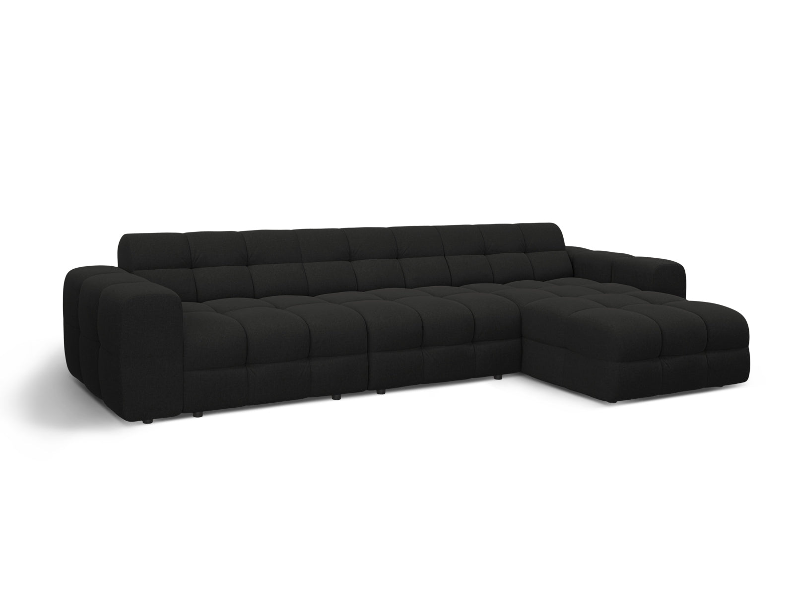 Modernes Kendal Ecksofa rechts, 5-Sitzer in edlem Schwarz, perfekt für stilvolle Wohnzimmer und gemütliche Abende, angeboten von Micadoni.