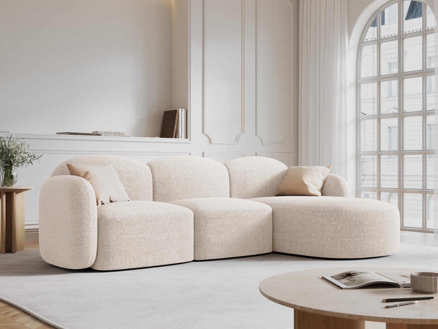 Erleben Sie das elegante Blair Ecksofa rechts 4 Sitzer von Micadoni – ein modernes Velours Sofa, das Komfort und Stil perfekt kombiniert.