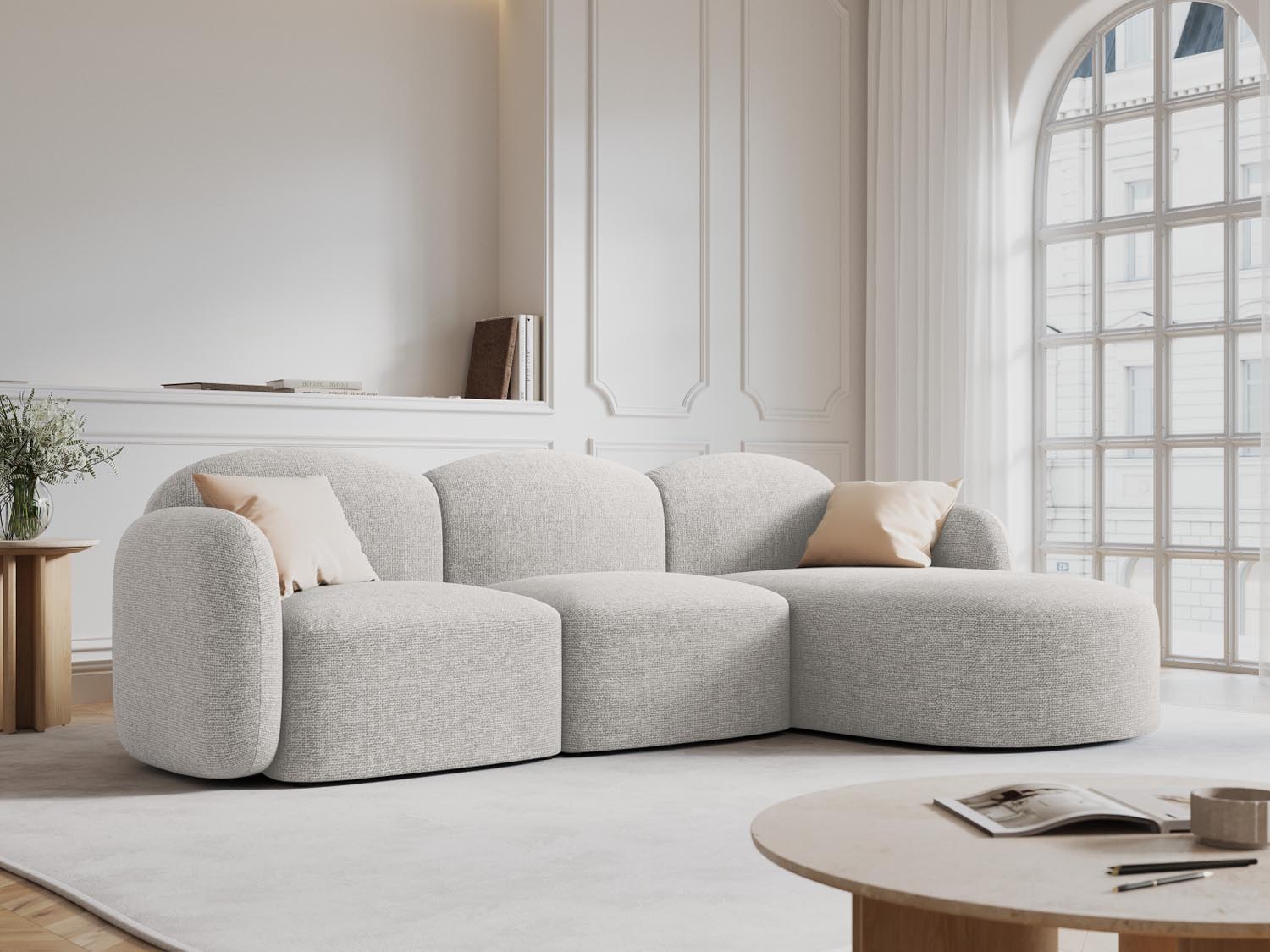 Erleben Sie das elegante Blair Ecksofa rechts 4 Sitzer von Micadoni. Hochwertiger Velours, modernes Design und optimaler Komfort für Ihr Zuhause.
