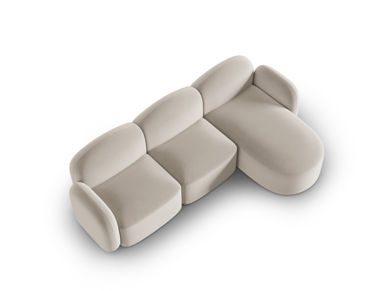 Elegantes 4-Sitzer L-Sofa Blair aus weichem Velours, rechtsseitig, ideal für moderne Wohnräume und gesellige Stunden.