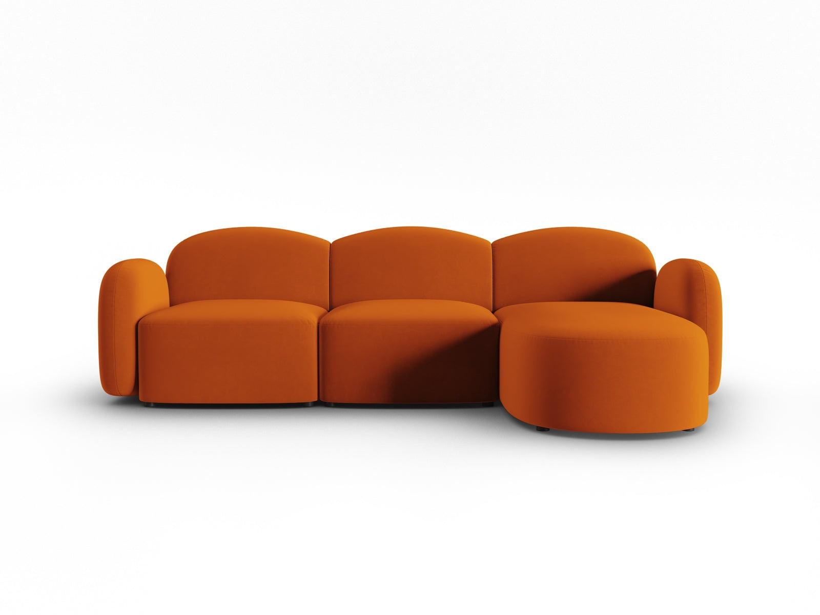 Stilvolles 4-Sitzer Ecksofa Blair in hochwertigem Velours, rechtsseitig, perfekt für gemütliche und moderne Wohnräume.