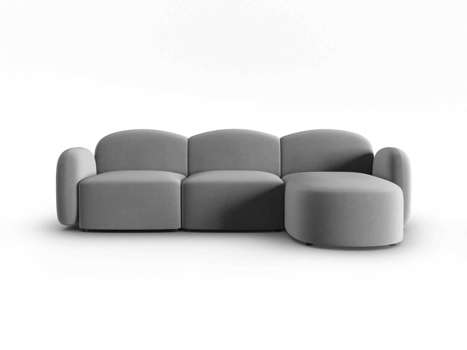 Elegantes L-Sofa Blair in weichem Velours, 4-Sitzer, rechtsseitig, ideal für stilvolle und einladende Wohnbereiche.