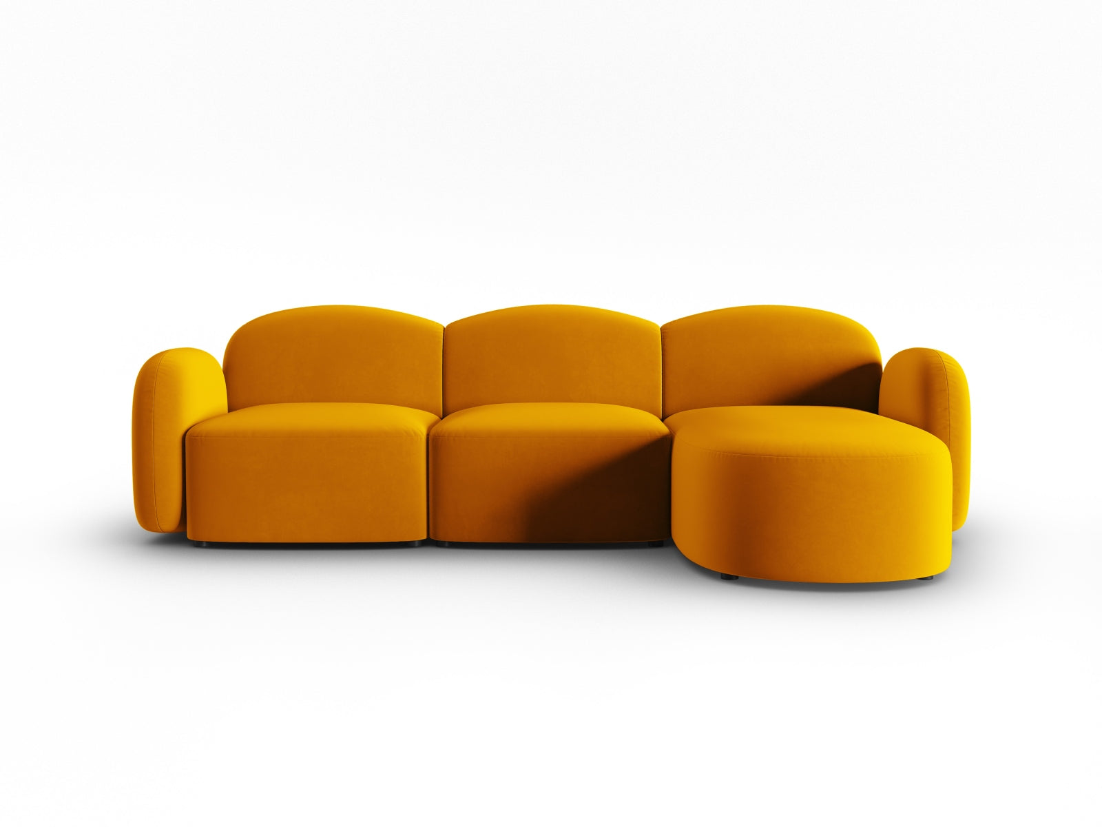 Elegantes, modernes 4-Sitzer Ecksofa Blair aus weichem Velours, rechtsseitig, ideal für stilvolle und einladende Wohnbereiche.