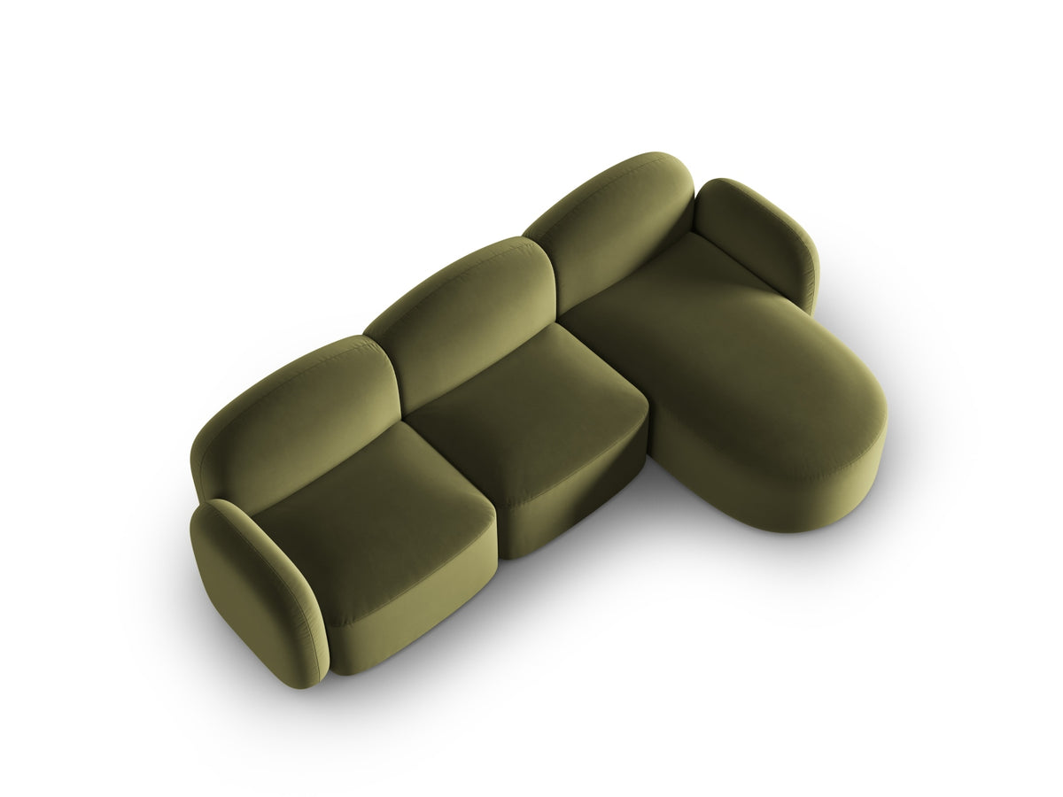Blair Velour Ecksofa rechts 4 Sitzer in Light Green-Casino präsentiert im Onlineshop von KAQTU Design AG. L-Sofa rechts ist von Micadoni